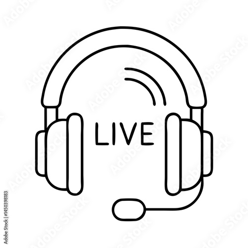 headphones with live stream icon, headphones with live stream line art - simple line art of headphones with live stream, perfect for headphones with live stream logos and icons