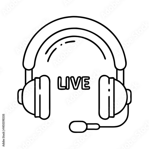 headphones with live stream icon, headphones with live stream line art - simple line art of headphones with live stream, perfect for headphones with live stream logos and icons
