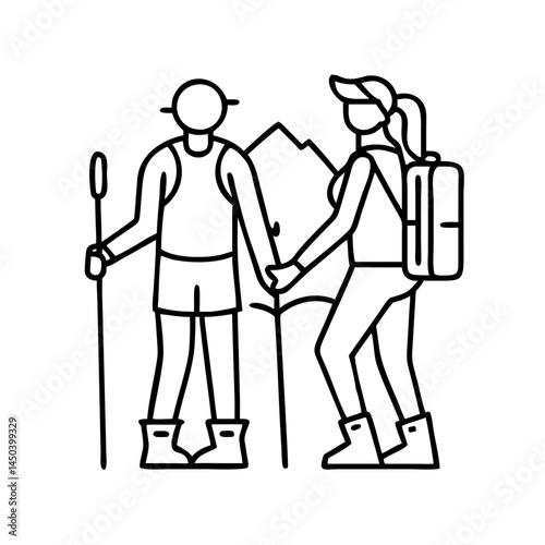 hiking couple icon, hiking couple line art - simple line art of hiking couple, perfect for hiking couple logos and icons