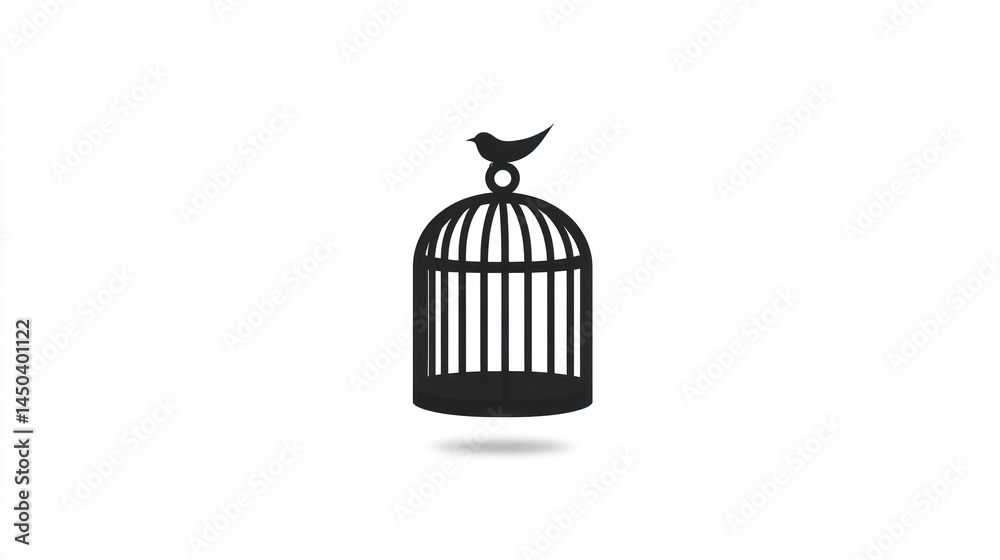 Bird in a cage, simple illustration, graphic design, background is plain white, use for social media or website Bird in a cage, simple illustration, graphic design, background is plain white, use for social media or website
