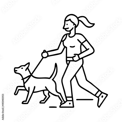 jogger with dog icon, jogger with dog line art - simple line art of jogger with dog, perfect for jogger with dog logos and icons