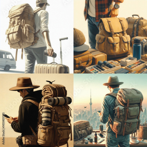 Adventurer with Backpack Exploring New Destinations in Urban Landscape  