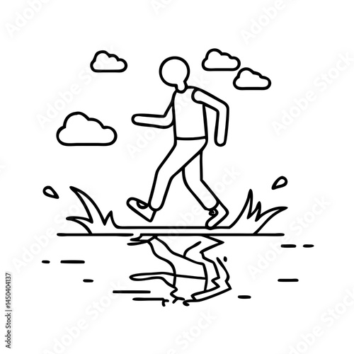 jogging reflection in puddle icon, jogging reflection in puddle line art - simple line art of jogging reflection in puddle, perfect for jogging reflection in puddle logos and icons