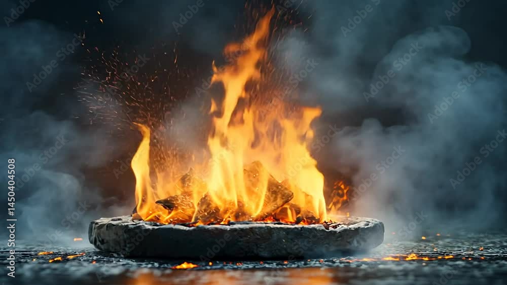 Fiery blaze on stone slab Fiery blaze on stone slab