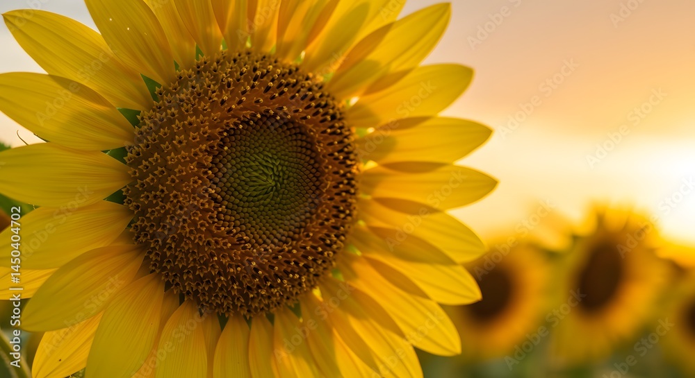 Fototapeta premium Sunflower in Sunlight with Petals and Focus on Center