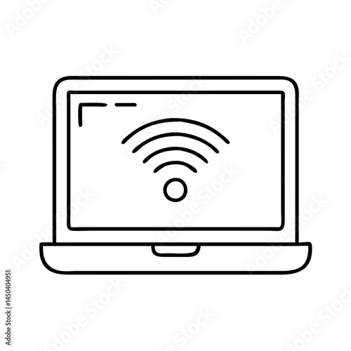 laptop with wi fi signal icon, laptop with wi fi signal line art - simple line art of laptop with wi fi signal, perfect for laptop with wi fi signal logos and icons