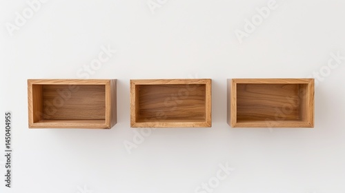 Trois Ã©tagÃ¨res en bois suspendues sur un mur blanc constituent une Ã©tagÃ¨re vide.