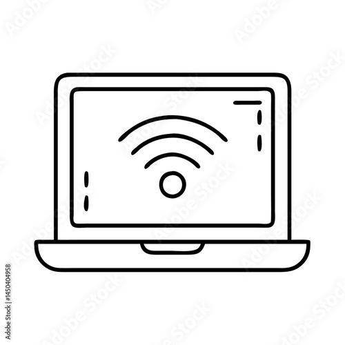 laptop with wi fi signal icon, laptop with wi fi signal line art - simple line art of laptop with wi fi signal, perfect for laptop with wi fi signal logos and icons