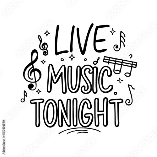 live music tonight text with music notes icon