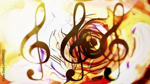 abstract music theme background with clef, modern design in sun light. Loop Animation.