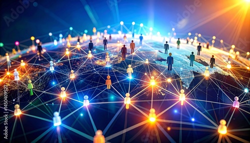 Influencer marketing partnership concept. Digital network connecting diverse people globally.