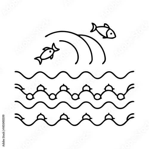 ocean wave with fish icon, ocean wave with fish line art - simple line art of ocean wave with fish, perfect for ocean wave with fish logos and icons