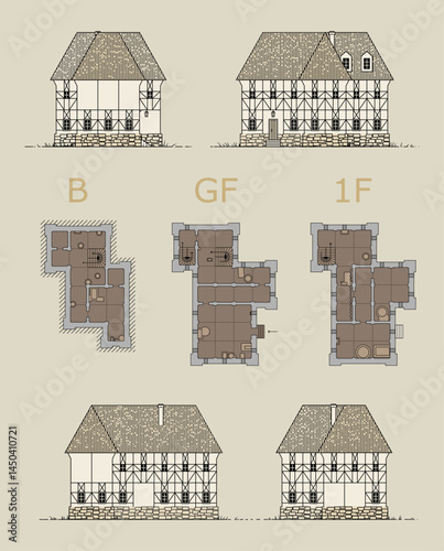 Architectural Renderings of a Timber-Frame House with Floor Plans