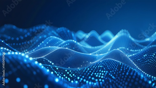 Abstract blue tech background with digital waves, dynamic network system, artificial neural connections, cyber quantum computing and electronic global intelligence, futuristic digital glow data points