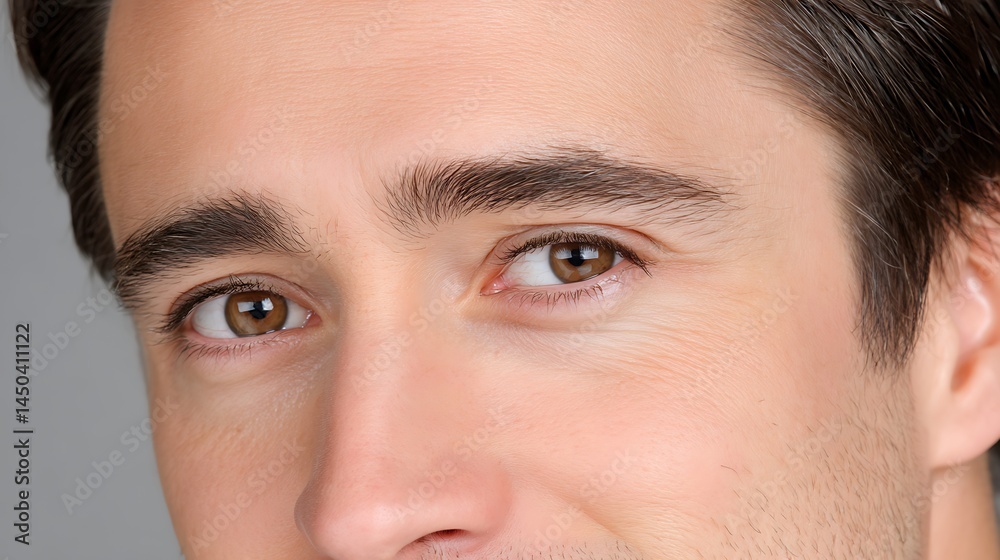 Fototapeta premium Close-Up of Male Presenter Expressing Sincerity Through Engaging Eye Contact and Warm Smile