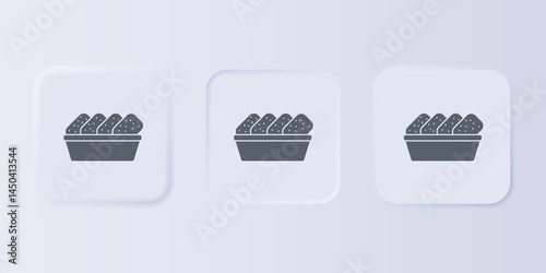 Grey Chicken nuggets in box icon isolated on grey background. Set icons in square buttons. Vector