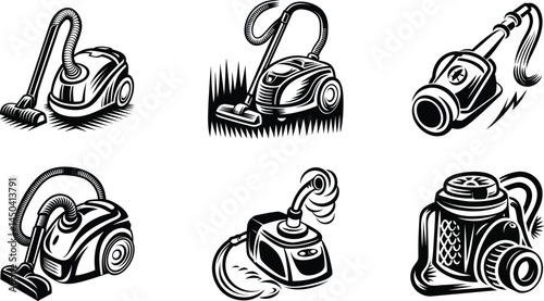 Vacuum Cleaner Icons Set , Household Cleaning Equipment Vector,A collection of vacuum cleaner icons featuring various designs of modern and traditional vacuum models