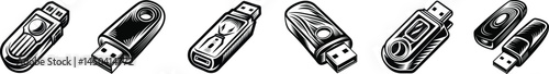 USB Flash Drive Vector set Illustration , Digital Storage Devices,High-quality vector design of USB flash drives