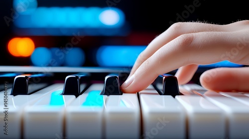 Piano Keys and Hand Playing