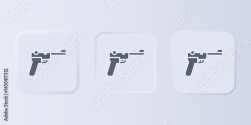 Grey Mauser gun icon isolated on grey background. Mauser C96 is a semi-automatic pistol. Set icons in square buttons. Vector