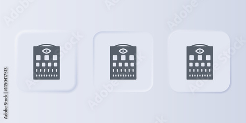 Grey Eye test chart icon isolated on grey background. Poster for vision testing in ophthalmic study. Snellen chart. Set icons in square buttons. Vector