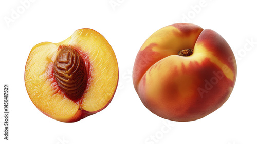 Peach Whole and Halved with Pit