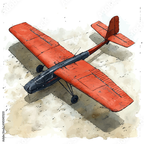 watercolor of Glider Wing Section With Airfoil Markings, vector, isolated on a white background.