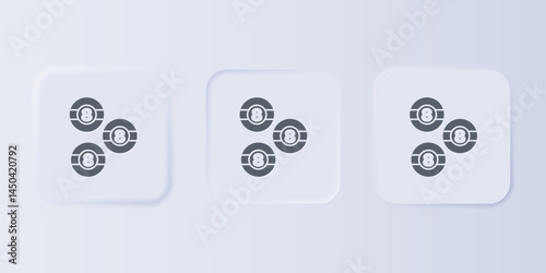 Grey Billiard pool snooker ball with number 8 icon isolated on grey background. Set icons in square buttons. Vector
