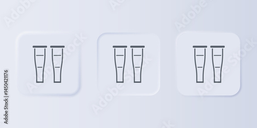 Grey Crutch or crutches icon isolated on grey background. Equipment for rehabilitation of people with diseases of musculoskeletal system. Set icons in square buttons. Vector