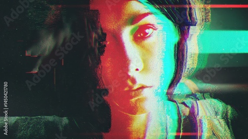 Abstract Glitch Effect Portrait Digital Art with Vibrant Colors