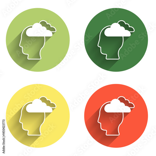 Set Man having headache, migraine icon isolated with long shadow background. Color circle button. Vector