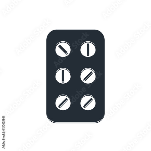 Black Pills in blister pack icon isolated on white background. Medical drug package for tablet, vitamin, antibiotic, aspirin. Vector