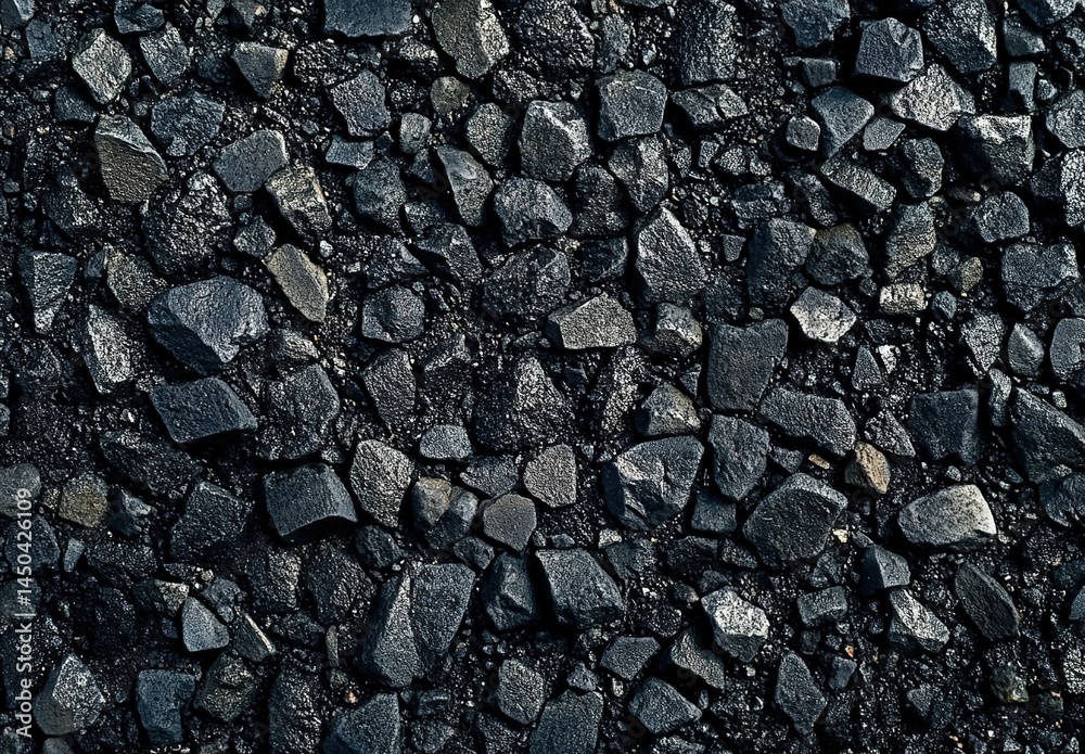 Realistic photography of a black asphalt road surface with scattered gravels in different colors and sizes Realistic photography of a black asphalt road surface with scattered gravels in different colors and sizes