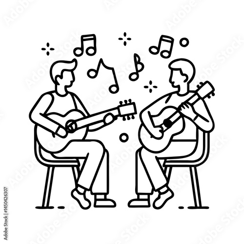 acoustic jam session icon, acoustic jam session line art - simple line art of acoustic jam session, perfect for acoustic jam session logos and icons