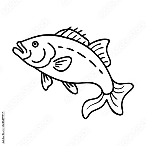 bass fish icon, bass fish line art - simple line art of bass fish, perfect for bass fish logos and icons