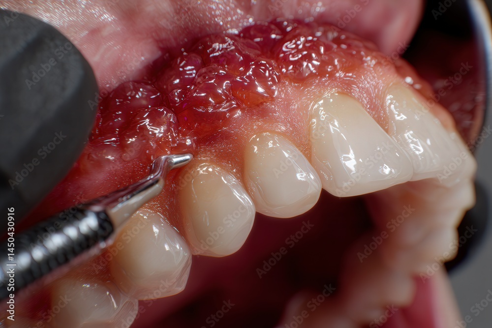 Obraz premium Close-up of a dental procedure with detailed view of gum and teeth.