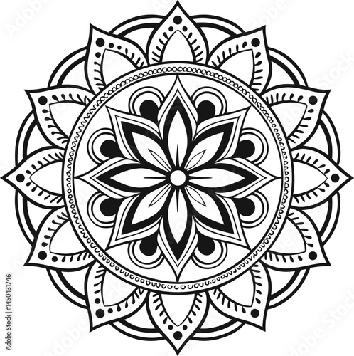 Abstract floral mandala ornament with a round, ornate, and decorative vector design