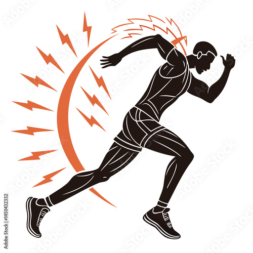 Running man athlete vector illustration for sports performance and energy concept power and speed design isolated on transparent background