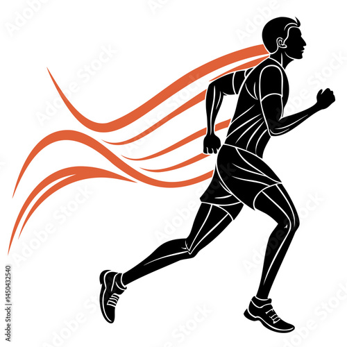 Man running silhouette vector image for fitness training cardio exercise and sports athletic competition design isolated on transparent background