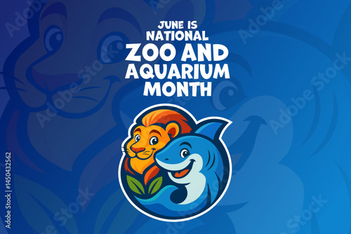 June is National Zoo and Aquarium Month. Vector illustration. Holiday banner, card, poster and background template.