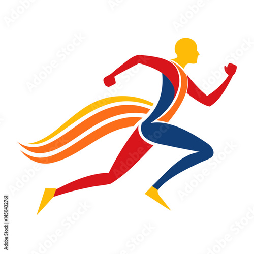 Running man logo design for marathon race athletics sport competition and fitness exercise vector illustration isolated on transparent background