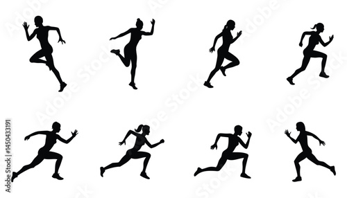Running Woman Silhouettes Collection – Female Sprinter Vector Set