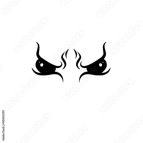 Stylized black and white illustration of fierce, expressive eyes conveying emotion and intensity