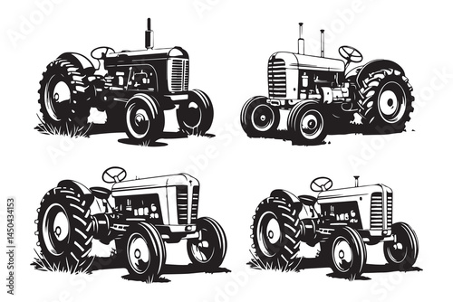 Farm Tractor and Trailer Vector Collection - Agricultural Equipment Icons