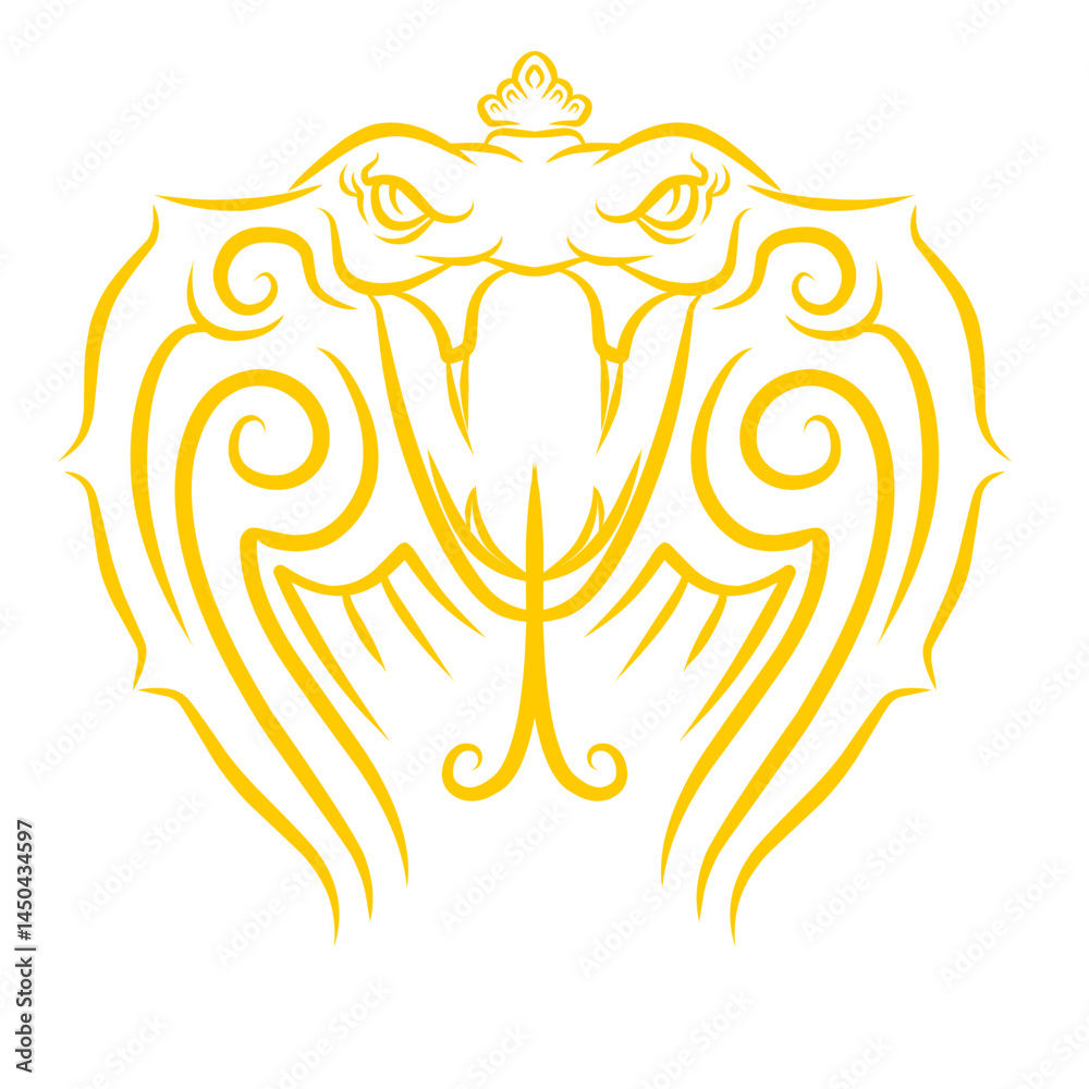 Intricate golden snake illustration showcasing fierce expression and detailed swirling patterns Intricate golden snake illustration showcasing fierce expression and detailed swirling patterns