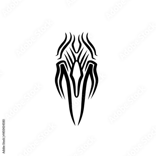 Abstract black and white illustration of a stylized horse head with flowing mane and elegant lines