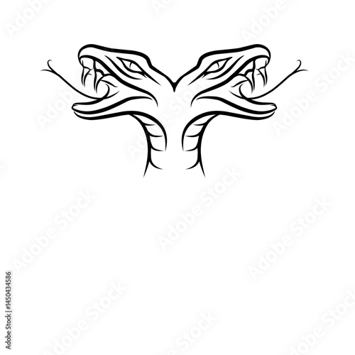 Two-headed serpent illustration with intricate details, showcasing a mythical creature's fierce expression