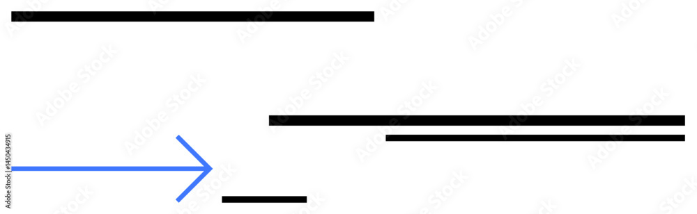 Blue arrow directs towards various horizontal black lines symbolizing process flow, direction, connection, movement, or progress. Ideal for workflow, process visualization, direction concept Blue arrow directs towards various horizontal black lines symbolizing process flow, direction, connection, movement, or progress. Ideal for workflow, process visualization, direction concept