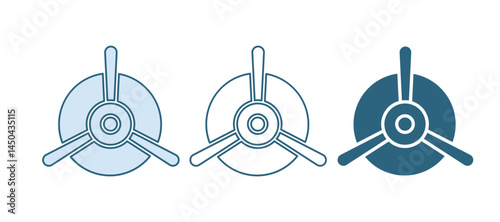 Blue Plane propeller icon isolated on white background. Vintage aircraft propeller. Vector