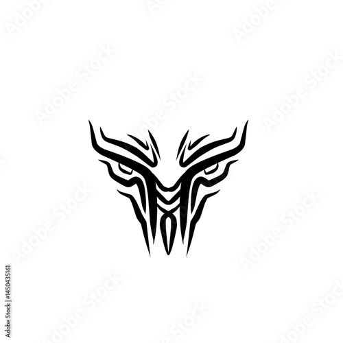 Abstract tribal design featuring a stylized animal face with intricate lines and shapes